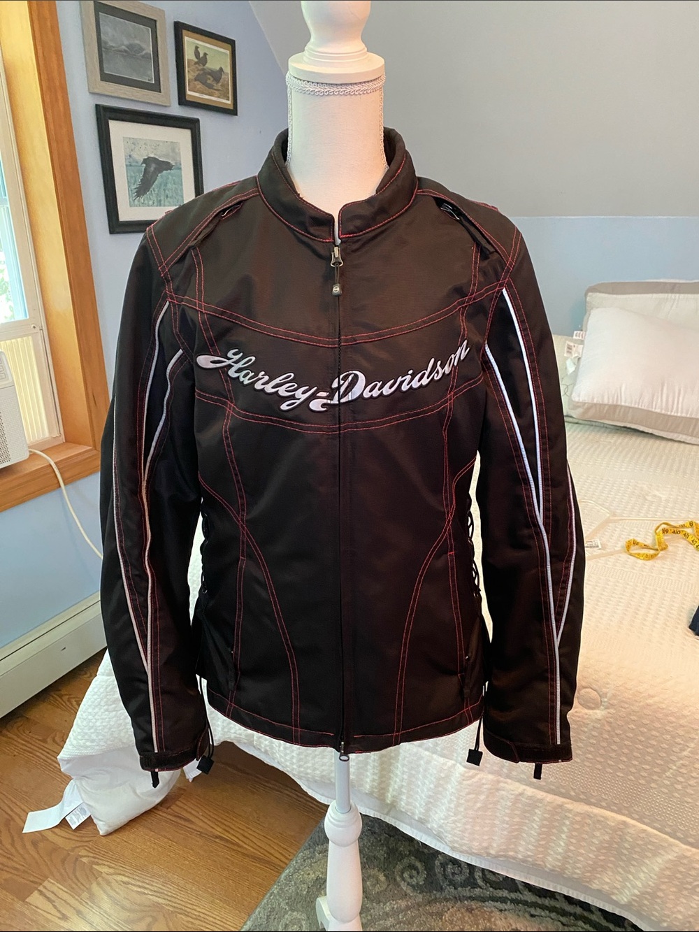 Harley-Davidson Black Utility Jacket with Red Stitching and White Accents